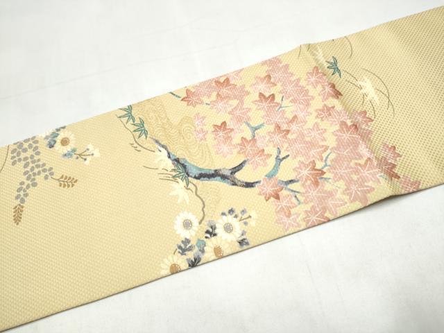 平和屋着物●九寸名古屋帯 作家物 草花文 金彩 正絹 逸品 CABJ8641hy
