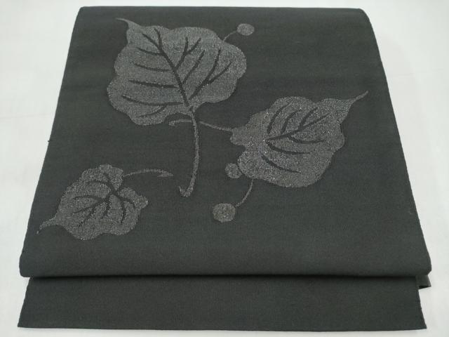 平和屋着物●爪搔き本綴れ 八寸名古屋帯 舞葉文 黒地 正絹 逸品 CABJ8643hy