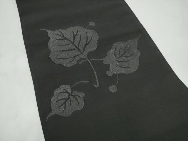 平和屋着物●爪搔き本綴れ 八寸名古屋帯 舞葉文 黒地 正絹 逸品 CABJ8643hy