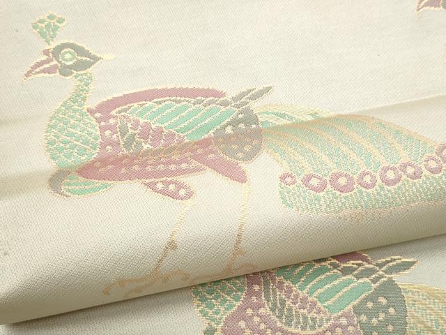 平和屋着物●全通柄 九寸名古屋帯 孔雀 金糸 正絹 逸品 CABJ8644hy
