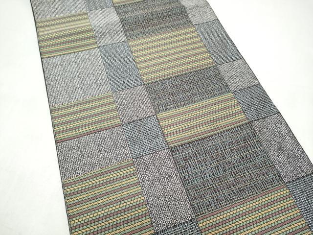 平和屋着物●本場筑前博多織 八寸名古屋帯 変わり市松霞文 正絹 逸品 CABJ8645hy