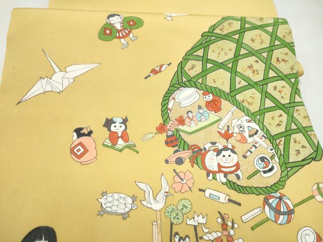 平和屋着物●塩瀬 九寸名古屋帯 手描き 玩具文 金彩 正絹 逸品 CABJ8648hy