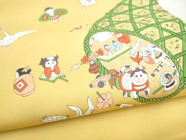 平和屋着物●塩瀬 九寸名古屋帯 手描き 玩具文 金彩 正絹 逸品 CABJ8648hy