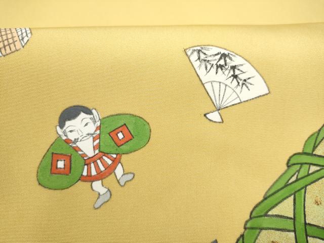 平和屋着物●塩瀬 九寸名古屋帯 手描き 玩具文 金彩 正絹 逸品 CABJ8648hy