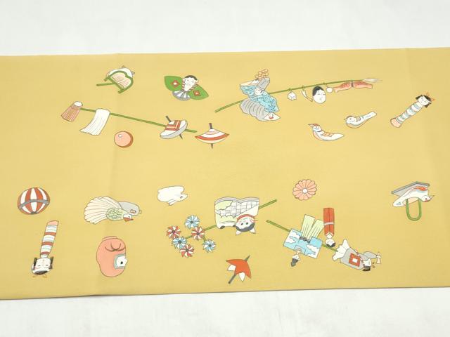 平和屋着物●塩瀬 九寸名古屋帯 手描き 玩具文 金彩 正絹 逸品 CABJ8648hy