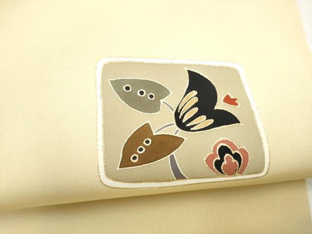 平和屋着物●塩瀬 九寸名古屋帯 駒刺繍 色紙枝花文 金彩 正絹 逸品 CABJ8651hy