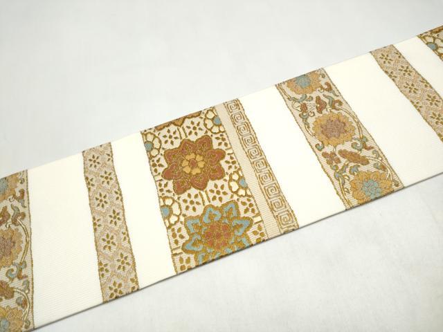 平和屋着物●九寸名古屋帯 唐織 横段花文 正絹 逸品 CABJ8654hy