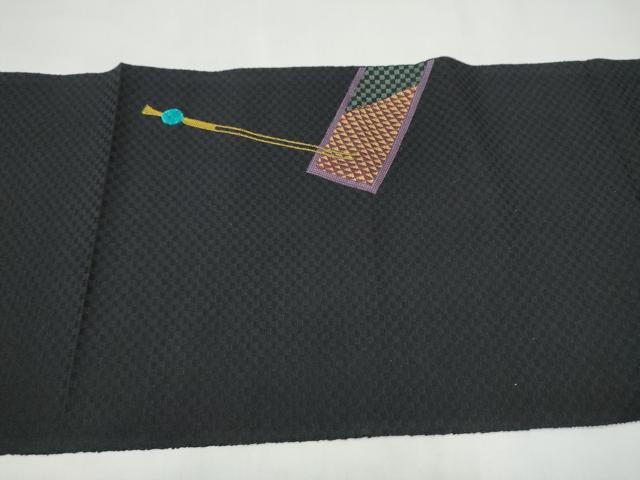 平和屋着物●八寸名古屋帯 モール織 簪 黒地 正絹 逸品 CABJ8664hy