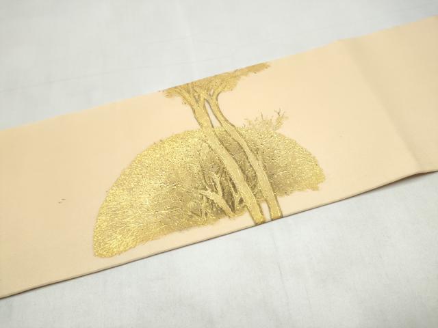 平和屋着物●塩瀬 九寸名古屋帯 枝松文 金彩 正絹 逸品 CABJ8666hy
