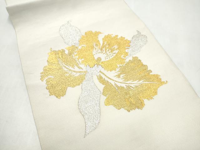 平和屋着物●爪搔き本綴れ 八寸名古屋帯 草花文 金銀糸 正絹 逸品 CABJ8668hy