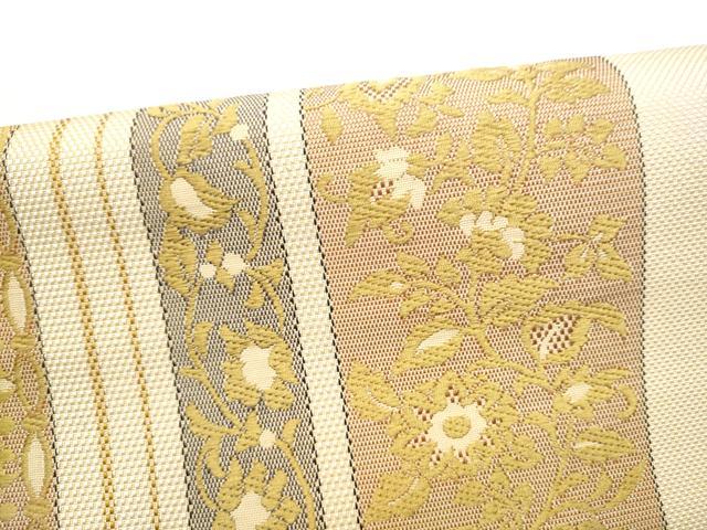 平和屋着物●本場筑前博多織 つけ帯 草花間道 正絹 逸品 CABJ8673hy