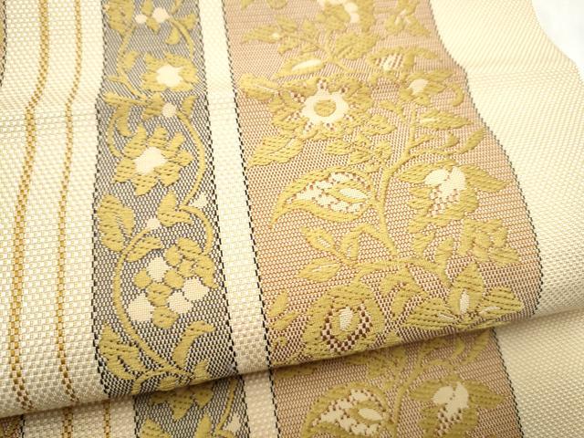 平和屋着物●本場筑前博多織 つけ帯 草花間道 正絹 逸品 CABJ8673hy