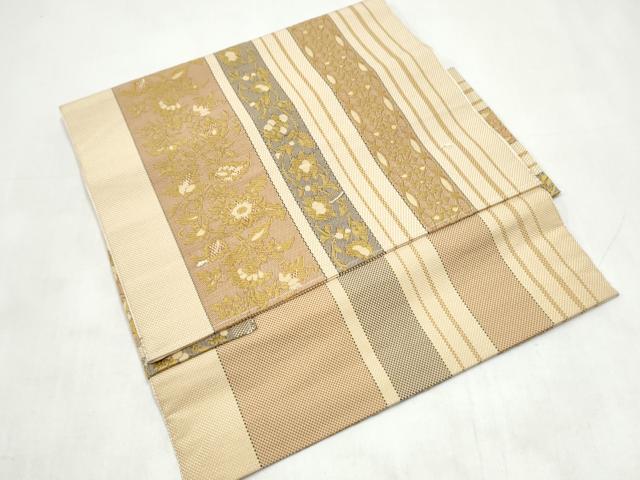 平和屋着物●本場筑前博多織 つけ帯 草花間道 正絹 逸品 CABJ8673hy