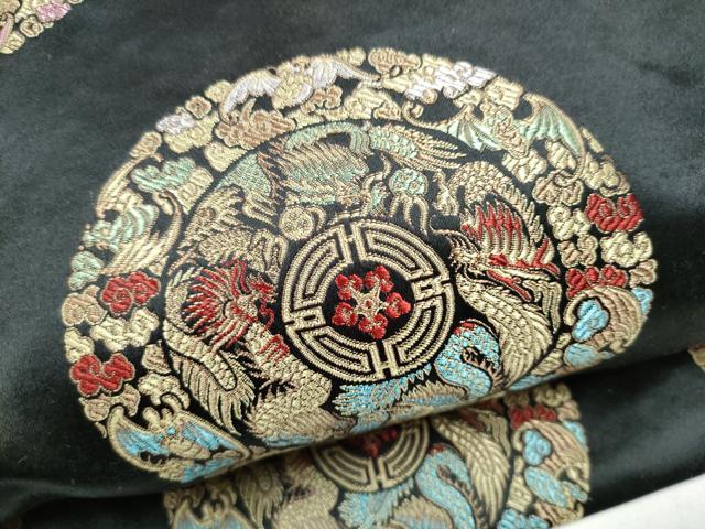 平和屋着物●つけ帯 龍 花鳥文 黒地 金銀糸 正絹 逸品 CABJ8674hy