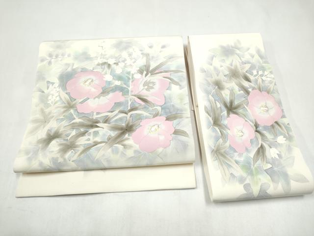 平和屋着物●塩瀬 つけ帯 手描き 枝花文 正絹 逸品 CABJ8677hy