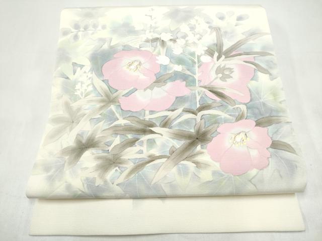 平和屋着物●塩瀬 つけ帯 手描き 枝花文 正絹 逸品 CABJ8677hy