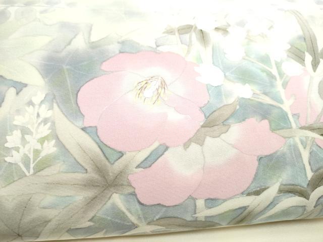 平和屋着物●塩瀬 つけ帯 手描き 枝花文 正絹 逸品 CABJ8677hy