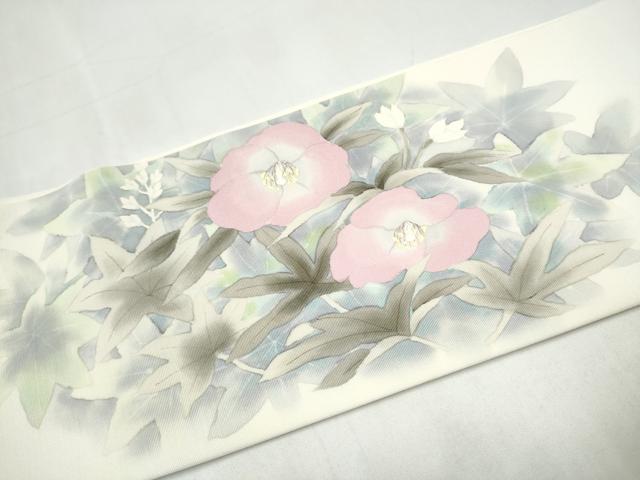 平和屋着物●塩瀬 つけ帯 手描き 枝花文 正絹 逸品 CABJ8677hy