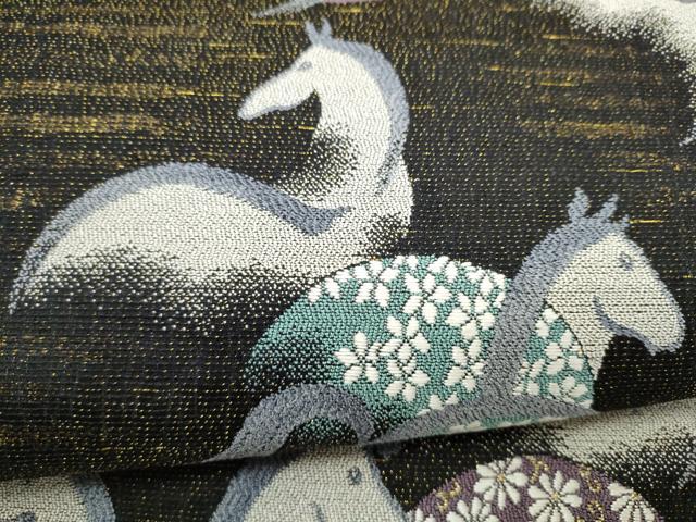 平和屋着物●つけ帯 馬 花丸文 正絹 逸品 CABJ8685hy