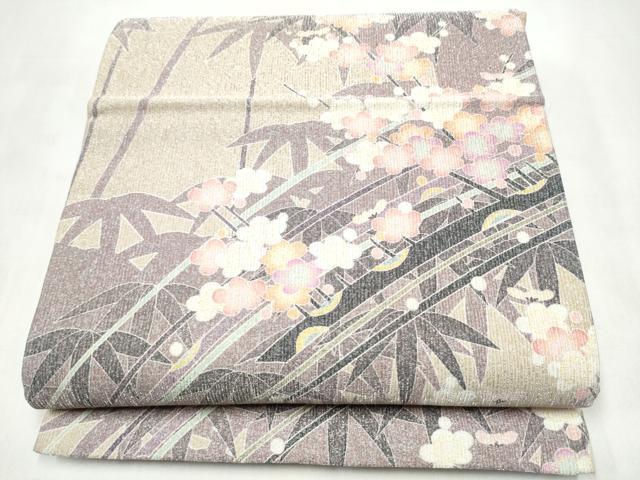 平和屋着物●両面 全通柄袋帯 作家物 笹梅文 銀通し地 正絹 逸品 CABJ8706hy