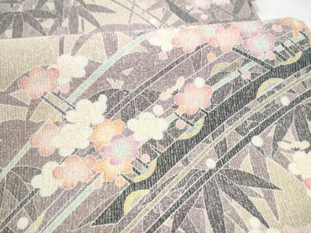 平和屋着物●両面 全通柄袋帯 作家物 笹梅文 銀通し地 正絹 逸品 CABJ8706hy