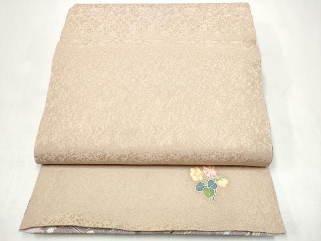 平和屋着物●両面 全通柄袋帯 作家物 笹梅文 銀通し地 正絹 逸品 CABJ8706hy