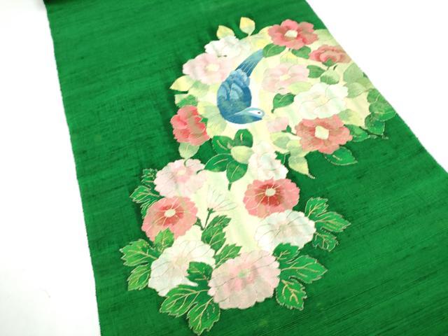平和屋着物●太鼓柄袋帯 紬地 すくい織 花喰鳥 金糸 正絹 逸品 CABJ8710hy