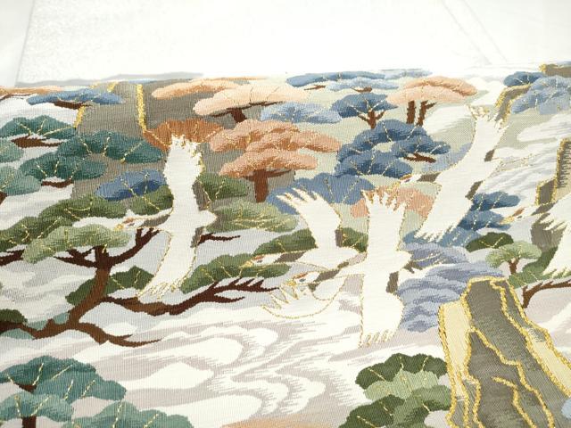 平和屋着物●名門・上野家 四代目 上野真(二代目 上野為二) 監修 爪搔き本綴れ 六通柄袋帯 遠山飛鶴松文 金糸 正絹 逸品 CABJ8711hy