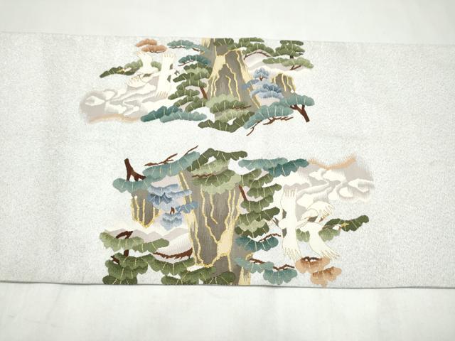 平和屋着物●名門・上野家 四代目 上野真(二代目 上野為二) 監修 爪搔き本綴れ 六通柄袋帯 遠山飛鶴松文 金糸 正絹 逸品 CABJ8711hy