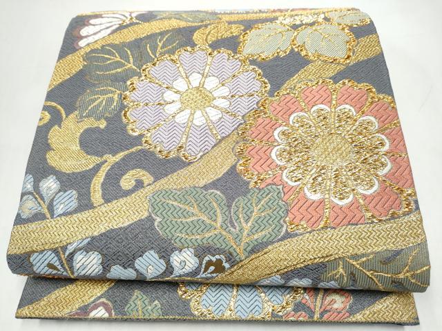 平和屋着物●六通柄袋帯 草花文 金糸 正絹 逸品 CABJ8725hy