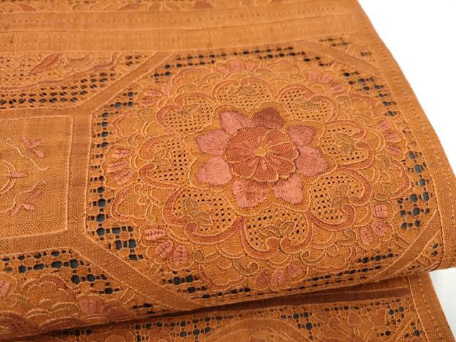 平和屋着物●中国三大刺繍 スワトウ相良刺繍 太鼓柄袋帯 紬地 蜀江花文 正絹 逸品 CABJ8739hy