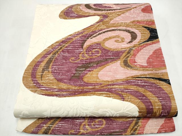 平和屋着物●全通柄袋帯 ふくれ織 流水文 正絹 逸品 CABJ8741hy
