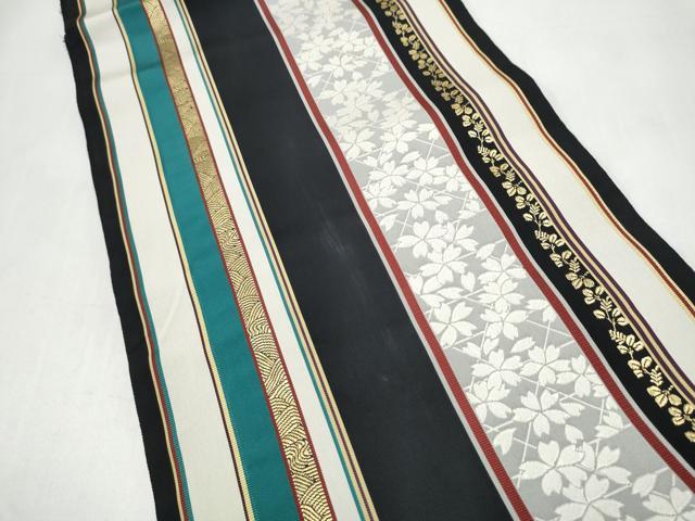 平和屋着物●本場筑前博多織 全通柄袋帯 舞桜間道 黒地 金糸 正絹 逸品 CABJ8742hy