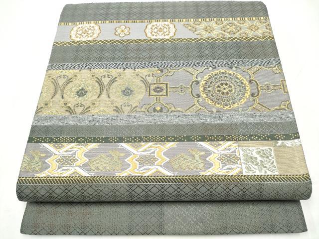 平和屋着物●六通柄袋帯 唐織 横段花文 金糸 正絹 逸品 CABJ8747hy