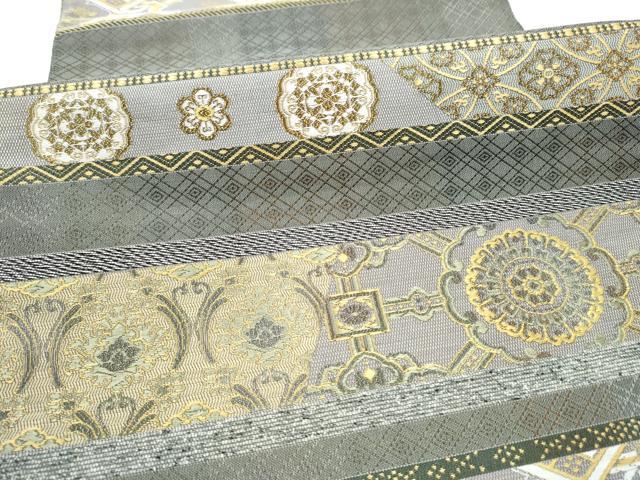 平和屋着物●六通柄袋帯 唐織 横段花文 金糸 正絹 逸品 CABJ8747hy