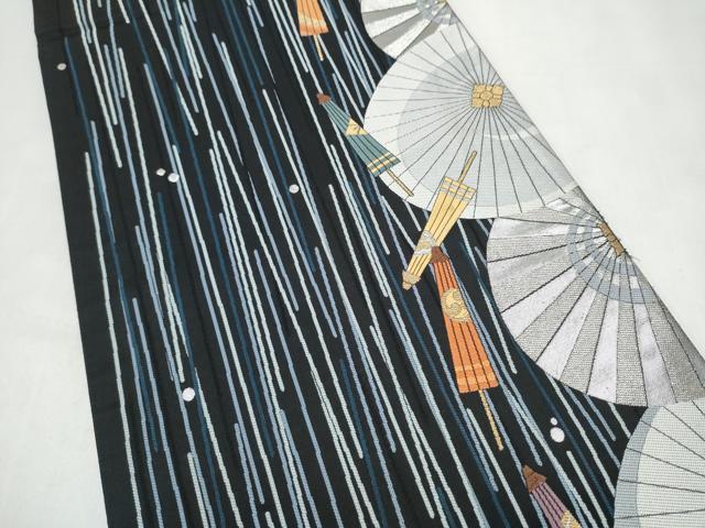 平和屋着物●六通柄袋帯 唐織 末広がり蛇の目傘 黒地 金銀糸 正絹 逸品 CABJ8748hy