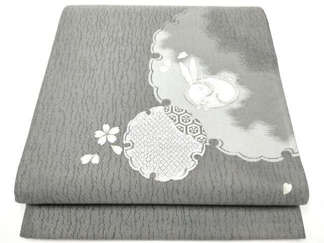 平和屋着物●太鼓柄袋帯 螺鈿箔 雪輪兎文 金銀糸 正絹 逸品 CABJ8755hy