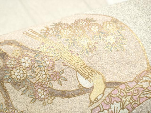 平和屋着物●太鼓柄袋帯 綴れ 絵皿休み鳥花文 金彩 正絹 逸品 CABJ8771hy