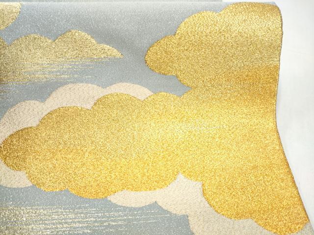 平和屋着物●爪搔き本綴れ 太鼓柄袋帯 雲重ね文 金糸 正絹 逸品 CABJ8787hy