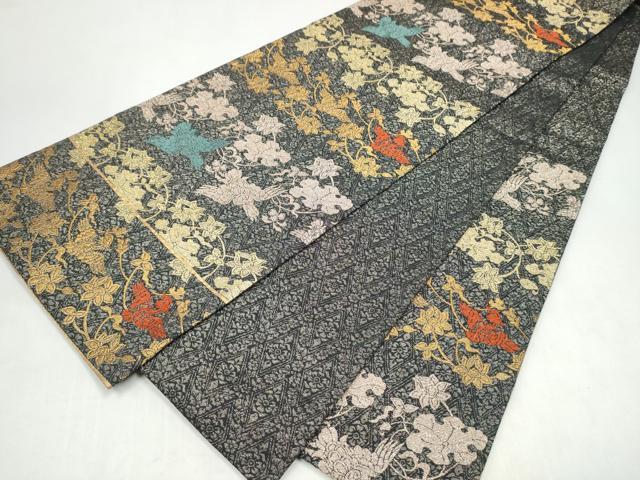 平和屋着物●六通柄袋帯 四季しまつづれ 花喰鳥 金糸 正絹 逸品 CABJ8789hy