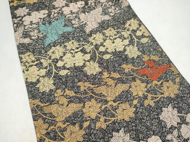平和屋着物●六通柄袋帯 四季しまつづれ 花喰鳥 金糸 正絹 逸品 CABJ8789hy