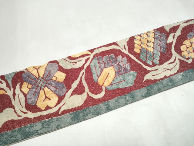 平和屋着物●全通柄 九寸名古屋帯 花唐草文 鬼しぼ縮緬 正絹 逸品 CABJ8791hy