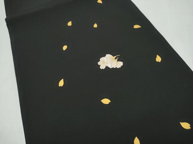 平和屋着物●塩瀬 九寸開き名古屋帯 刺繍 舞桜文 黒地 金銀糸 正絹 逸品 CABJ8797hy