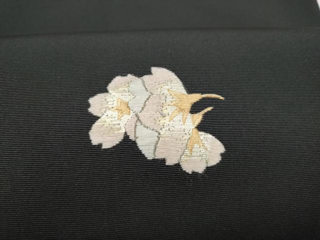 平和屋着物●塩瀬 九寸開き名古屋帯 刺繍 舞桜文 黒地 金銀糸 正絹 逸品 CABJ8797hy