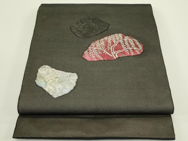 平和屋着物*夏物 九寸開き名古屋帯 草木文 黒地 銀糸 正絹 逸品 CABJ8802rv