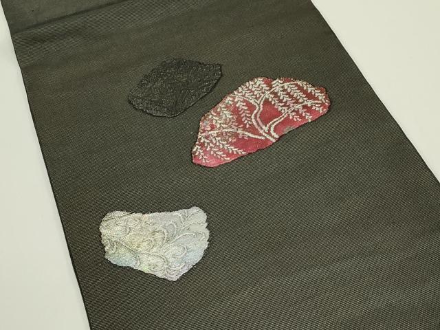 平和屋着物*夏物 九寸開き名古屋帯 草木文 黒地 銀糸 正絹 逸品 CABJ8802rv