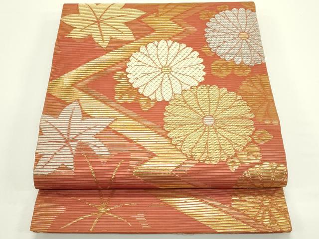平和屋着物*夏物 九寸開き名古屋帯 菊 楓 金銀糸 正絹 逸品 CABJ8804rv