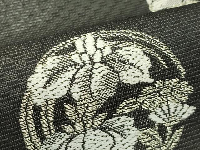 平和屋着物*夏物 六通柄袋帯 唐織 秋草丸文 黒地 金銀糸 正絹 逸品 CABJ8816rv