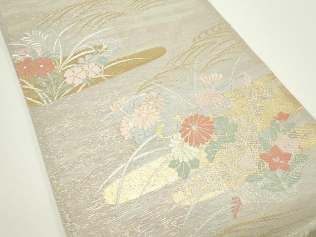 平和屋着物*夏物 六通柄袋帯 エ霞秋草文 金銀糸 正絹 逸品 CABJ8830rv