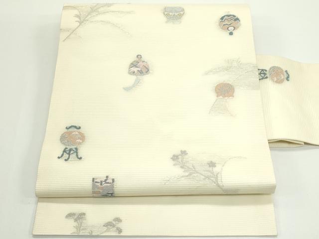 平和屋着物*夏物 九寸名古屋帯 風鈴 仕覆 草花文 銀糸 正絹 逸品 CABJ8841rv
